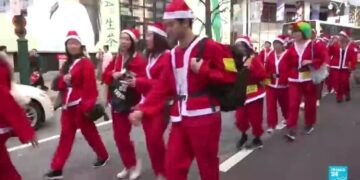 Santa Claus parade in Japan for a charity event aiming to raise money for sick children