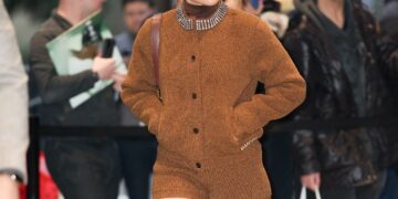 You Ask, We Answer: JLO Posed for Paparazzi in a Camel $4,390 Gucci Cardigan with the matching $890 Wool Shorts