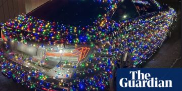 Victoria police let driver of ‘defective’ BMW covered with Christmas lights off with warning | Australia news