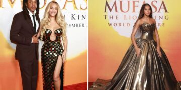 Beyoncé Stuns in a Gold Studded Balmain x Lion King Dress, Blue Ivy Exudes Glamour in a Gold Christian Siriano Gown and Jay-Z Looks Dapper in Fendi at the Disney Mufasa Premiere