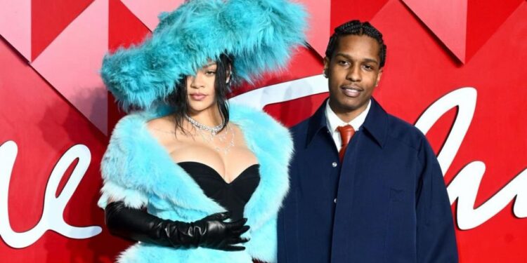 Fashion Bomb Couple: Rihanna Attended the 2024 Fashion Awards with A$AP Rocky in a Turquoise Christian Lacroix FW02 Look with YSL Heels, and a Tyler Ellis Clutch