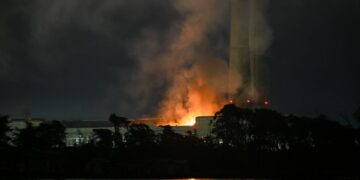 A giant battery power plant is on fire in California