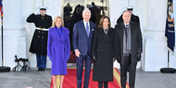 Dr. Jill Biden Waves Goodbye to the White House in a Purple Ralph Lauren Coat