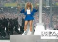Serena Williams Crip Walks on Stage at the Super Bowl LIX in a Cobalt Blue Nike Crop Jacket and Mini Tennis Skirt