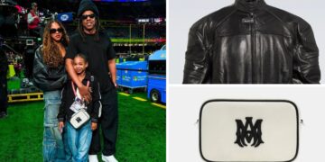 Jay-Z Attended the Superbowl in an All-Black Look with Blue Ivy in a Black Balenciaga Leather Jacket and Rumi Rocking an Off-White Amiri Crossbody