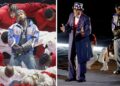 Kendrick Lamar Performed at the Super Bowl LIX in a Custom Blue, White and Red Martine Rose Leather Jacket and Light Blue Celine Jeans