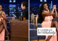 Bozoma Saint John Wore a Blush $287 J.Angelique ‘Tori’ Dress with Jessica Rich Heels to The Tonight Show with Jimmy Fallon