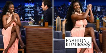 Bozoma Saint John Wore a Blush $287 J.Angelique ‘Tori’ Dress with Jessica Rich Heels to The Tonight Show with Jimmy Fallon