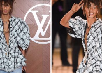 Jaden Smith Wore a Black and White Tweed Louis Vuitton SS25 Blazer with Light Blue Denim Jeans and a Petite Malle bag to Paris Fashion Week