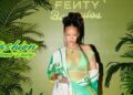 Rihanna Celebrated the Latest Fenty X Puma Collection in a White Pinstripe Jersey and a Seafoam Green Skirt