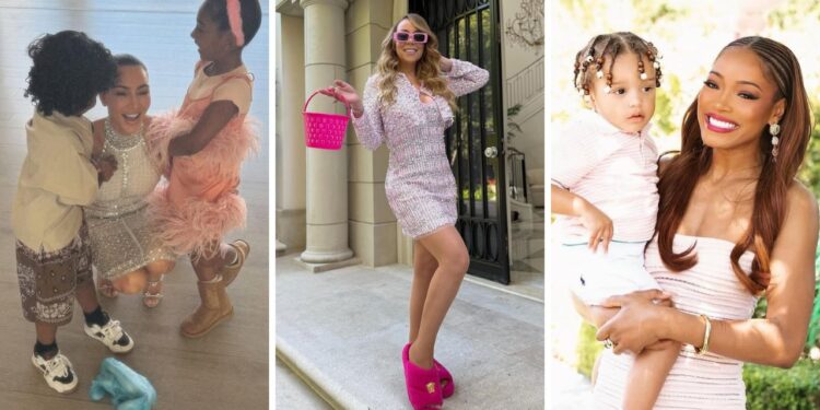 Fashion Bomb Easter Looks 2025: Kim Kardashian in a White $13,300 Miu Miu Dress, KeKe Palmer in a Blush $3,390 Balmain Dress, and Mariah Carey in a Pink Embellished Chanel Set
