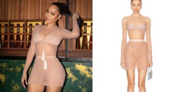 You Ask, We answer! LaLa Celebrated in a Nude Sheer Alex Perry Mesh Top and Mini Skirt