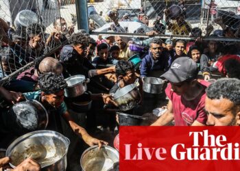 Desperate Palestinians block and offload Gaza food trucks – Middle East crisis live | World news