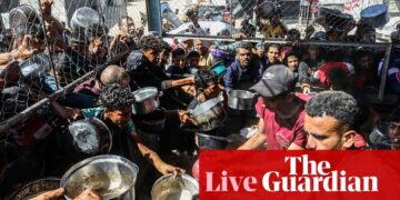 Desperate Palestinians block and offload Gaza food trucks – Middle East crisis live | World news