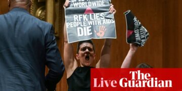 RFK Jr defends downsizing health department as protesters disrupt Senate hearing – US politics live | US news