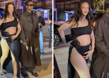 Rihanna Stepped Out in a Black Brandon Maxwell Cutout Dress with A$AP Rocky in a Brown Calvin Klein Trench Coat in Cannes