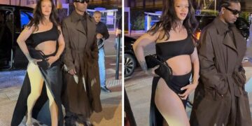 Rihanna Stepped Out in a Black Brandon Maxwell Cutout Dress with A$AP Rocky in a Brown Calvin Klein Trench Coat in Cannes
