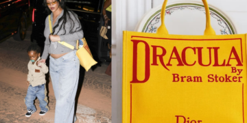Fashion Bomb Accessories: Rihanna Sported a Yellow Dior ‘Dracula’ Tote by Jonathan Anderson with Son RZA in Paris