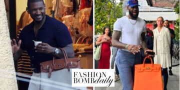 Fashion Bomb Men: Usher and LeBron James Photographed with Tan and Orange Hermes ‘Murse’ Bags