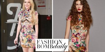 Lindsay Lohan Promoted ‘Freakier Friday’ in a Multicolor Roberto Cavalli Dress