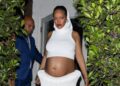 Rihanna Shows Off Baby Bump at Giorgio Baldi in Sculptural White Maison Alaïa Skirt Set