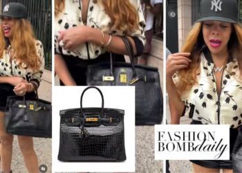 Wendy Williams Was Captured Donning a Cream Mel Maxi Bomber Jacket with a Black Hermes Birkin Bag and Christian Louboutin Sneakers