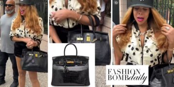 Wendy Williams Was Captured Donning a Cream Mel Maxi Bomber Jacket with a Black Hermes Birkin Bag and Christian Louboutin Sneakers