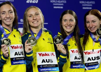 Swimming world championships 2025: Mollie O’Callaghan, Lani Pallister, Jamie Perkins, Brittany Castelluzzo win gold for Australia in women’s 4x200m freestyle relay