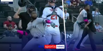 Heated baseball player LAUNCHES bat at pitcher and sparks mass brawl!