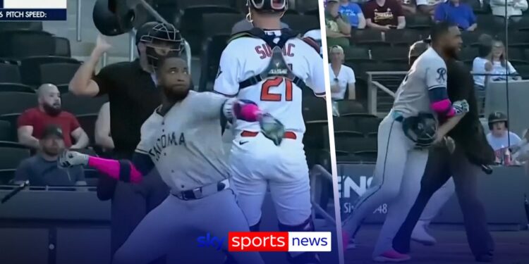 Heated baseball player LAUNCHES bat at pitcher and sparks mass brawl!