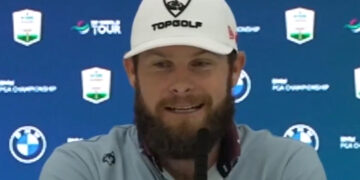 Golf news 2025, Tyrell Hatton press conference video about Ryder Cup Europe team celebrations with Jon Rahm