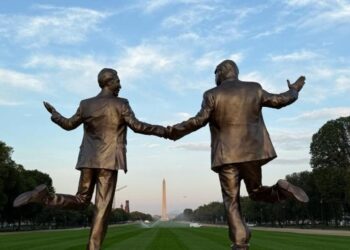 Trump, Epstein Hold Hands In Statue On National Mall