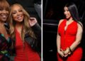 Celebs Love: Mariah Carey and Cardi B Both Spotted in Red $2,900 Balmain Knitted Maxi Dress