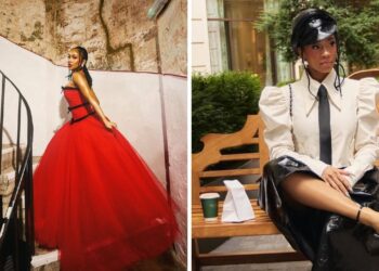 Saweetie Attended London Fashion Week in a Red Richard Quinn Dress + a White Tolu Coker Cropped Top with Black Glossy Culottes