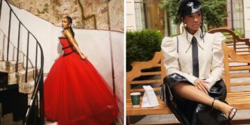 Saweetie Attended London Fashion Week in a Red Richard Quinn Dress + a White Tolu Coker Cropped Top with Black Glossy Culottes