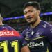 Craig Bellamy and Petero Civoniceva react to sledge from Stefano Utoikamanu ahead of Storm vs Broncos