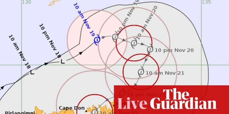 Australia news live: NT authorities warn cyclone systems move ‘erratically’ and don’t rule out chance Fina will intensify to category three | Australia news