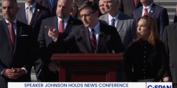 Democratic Congresswoman Crashes Mike Johnson Press Conference