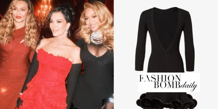 Beyonce Stuns in a Black Fendi Look alongside Tina Knowles in a Crimson Valdrin Sahiti Gown for Kris Jenner’s 70th Birthday