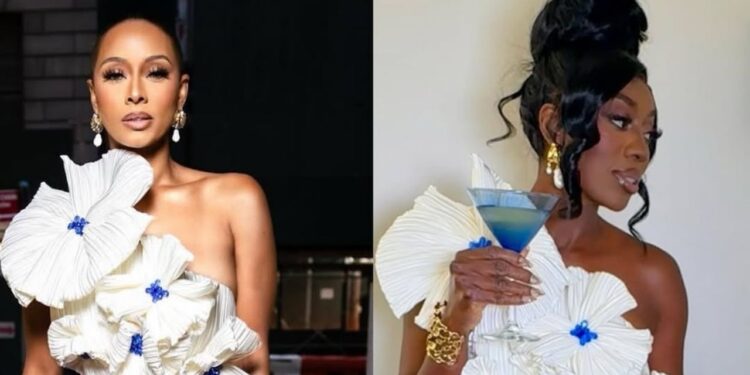 Celebs Love: Keri Hilson and Wendy Osefo Both Spied in a White and Cobalt Blue Atelier Indigo Floral Dress