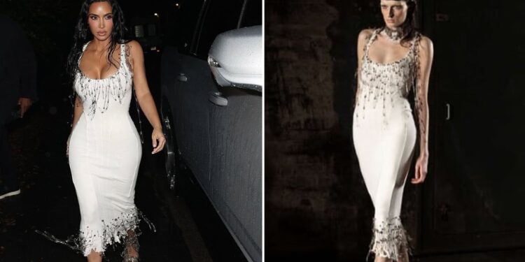 Kim Kardashian Wears White Dilara Findikoglu Gown With Safety-Pin Fringe to Petra Collins’ Plaza on La Brea Party