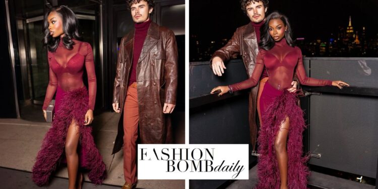 Fashion Bomb Couple: Olandria Carthen Coordinated with Beau Nicolas Vansteenberghe in a Maroon Bronx and Banco Look with Femme LA Heels