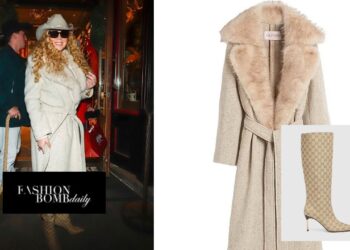 Mariah Carey Wore a Nude Valentino Coat with Gucci Boots in Aspen for the X-Mas Season