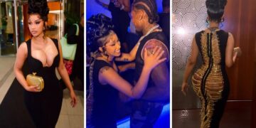 You ask, we answer! Cardi B wore a Custom Candice Cuoco Dress with Rene Caovilla Sandals for Stefon Diggs Birthday