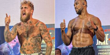 Jake Paul weighs in 12kg lighter than Anthony Joshua, video