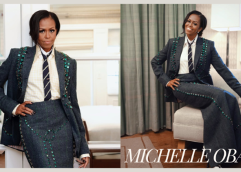 Michelle Obama Looks Fierce in a Navy Plaid Thom Browne Embellished Suit