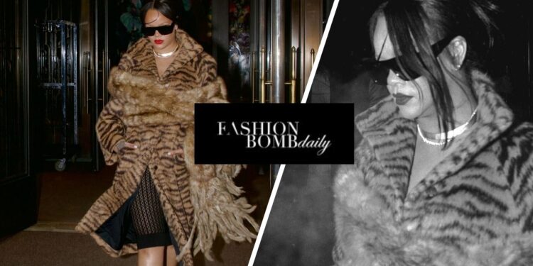 Rihanna Makes a Bold Statement in WS26 Maison Alaïa Tiger-Print Jacquard and Matching Heels