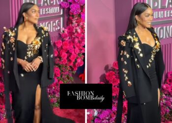 Angela Bassett Stunned in a Falguni Shane Peacock Black Embellished Gown and Blazer at the American Black Film Festival Honors