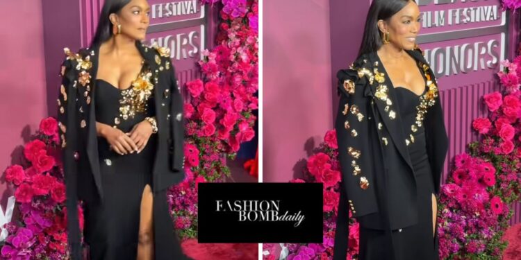 Angela Bassett Stunned in a Falguni Shane Peacock Black Embellished Gown and Blazer at the American Black Film Festival Honors