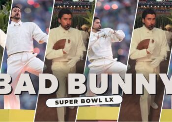 Bad Bunny Performed at the Super Bowl LX Halftime Show in a Custom Cream Zara Look, White Adidas BadBo 1.0 Sneakers and a Audemars Piguet watch